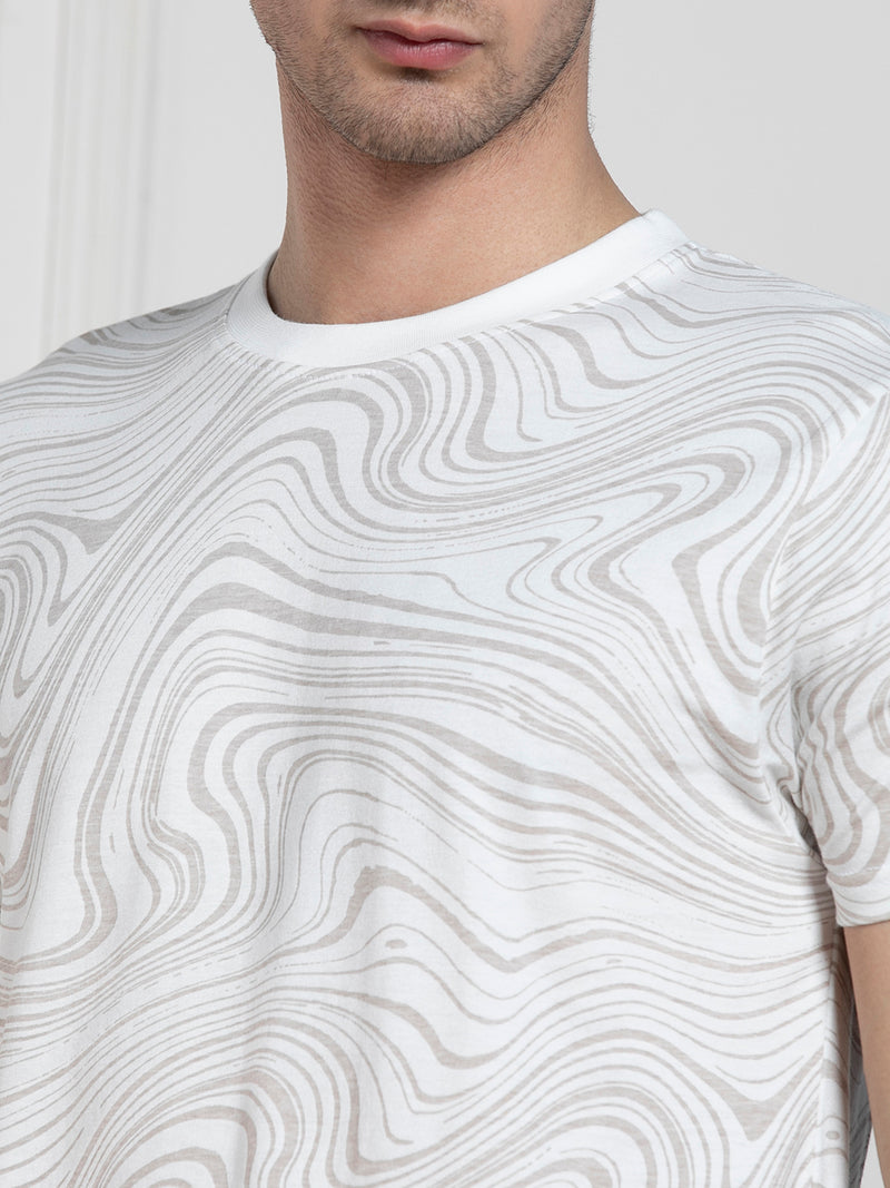 Men's Offwhite Round Neck Printed Regular Fit T-Shirt