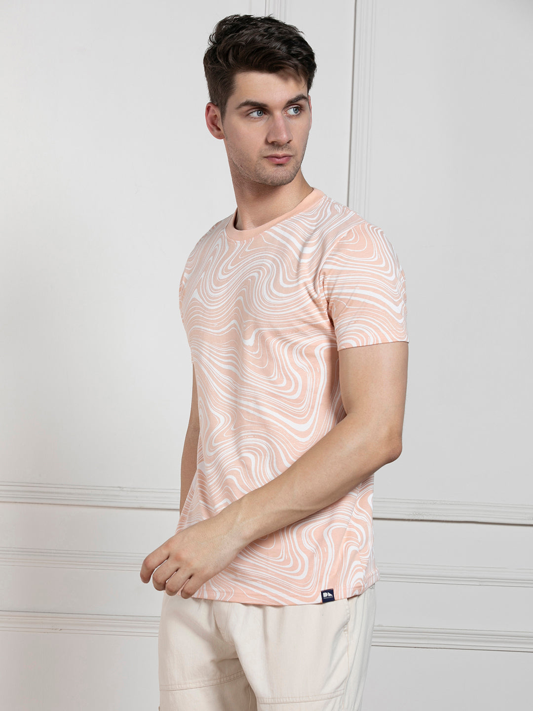 Dennis Lingo Men's Peach Round Neck Printed Regular Fit T-Shirt