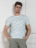 Men's Blue Round Neck Printed Regular Fit T-Shirt