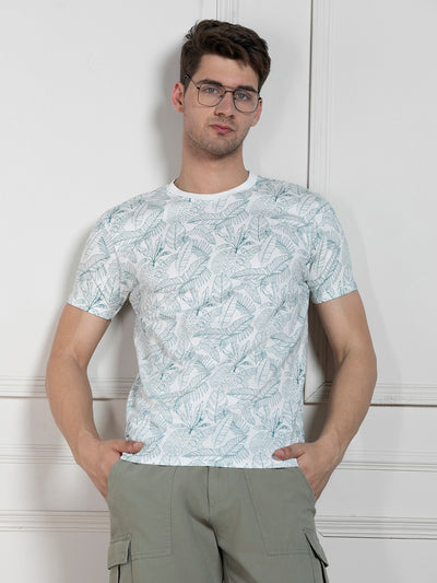 Men's Blue Round Neck Printed Regular Fit T-Shirt