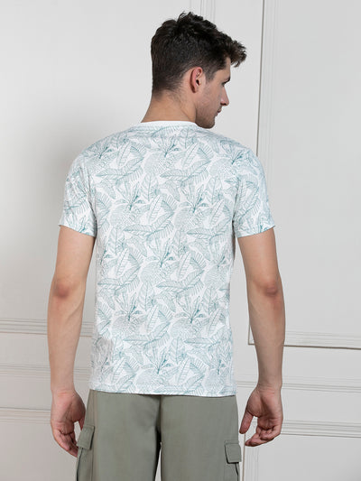 Men's Blue Round Neck Printed Regular Fit T-Shirt