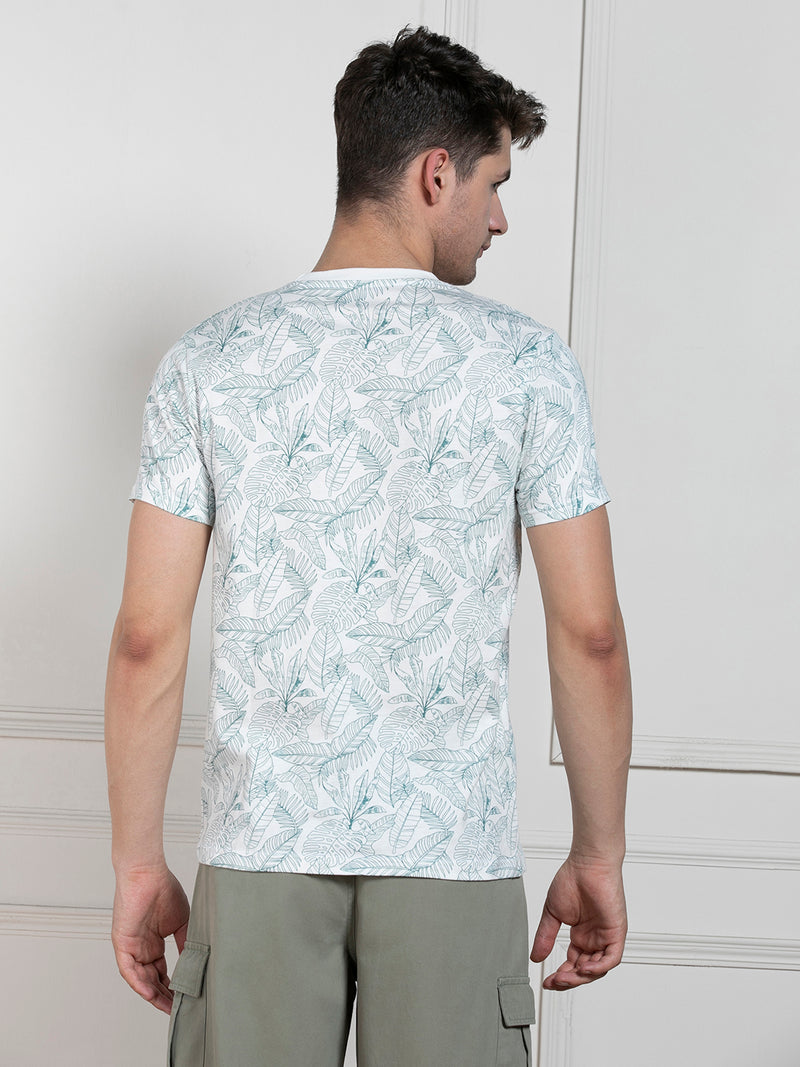 Men's Blue Round Neck Printed Regular Fit T-Shirt