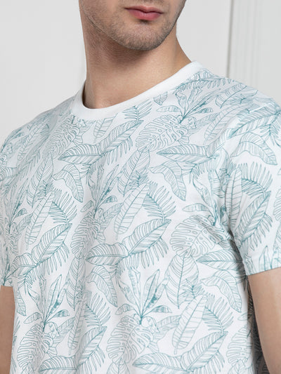 Men's Blue Round Neck Printed Regular Fit T-Shirt