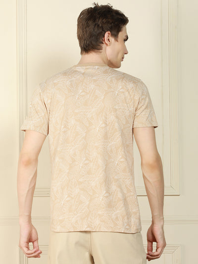 Men's Off-White Round Neck Printed Cotton T-Shirt