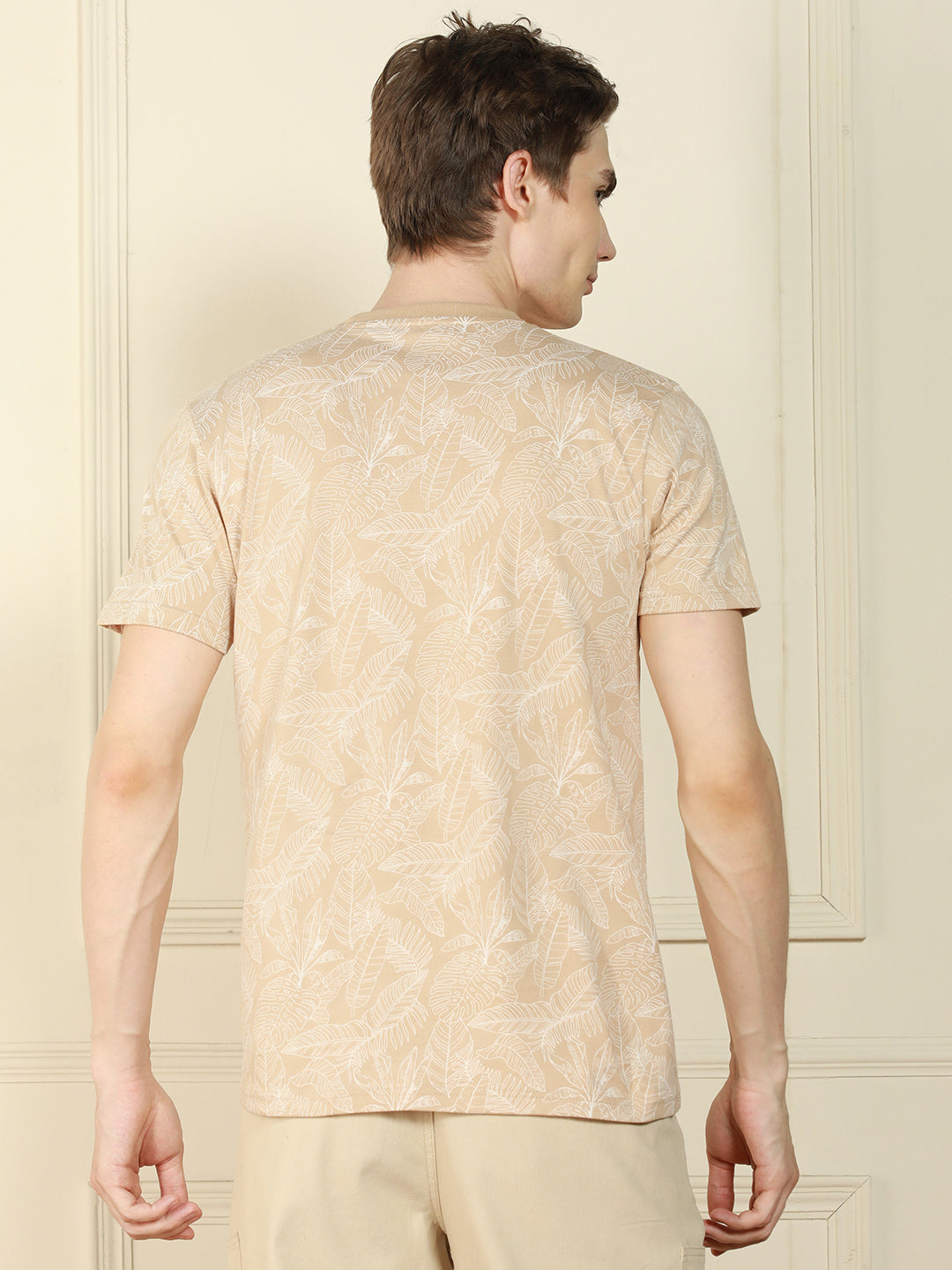 Men's Off-White Round Neck Printed Cotton T-Shirt