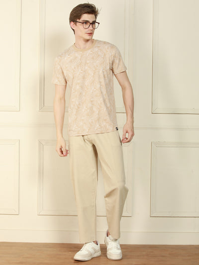 Men's Off-White Round Neck Printed Cotton T-Shirt