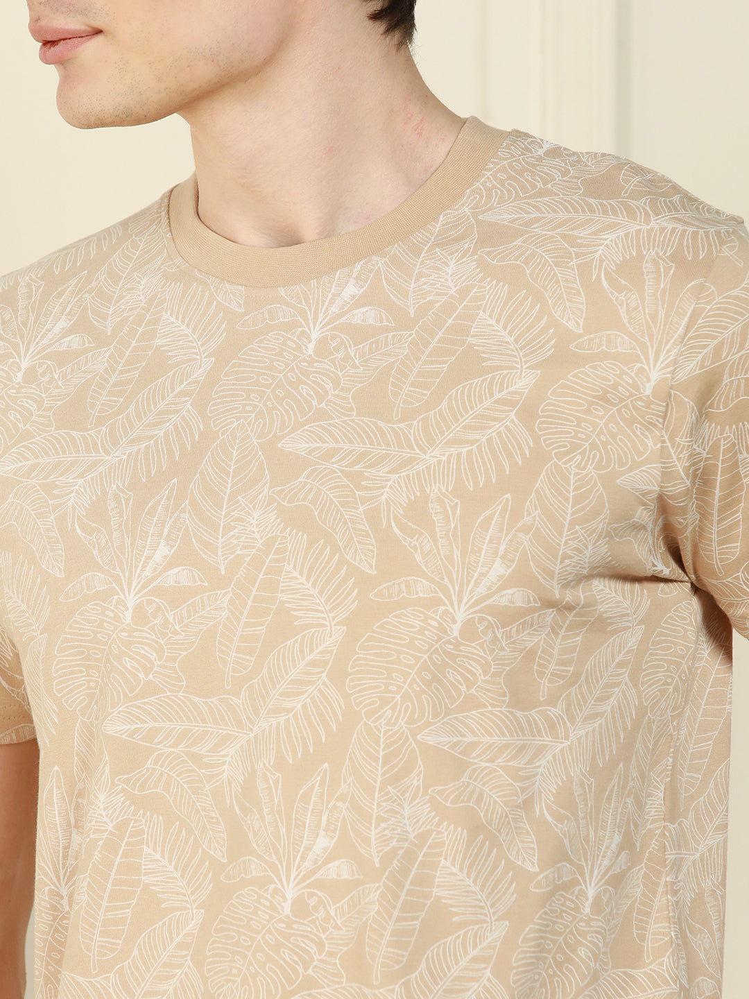 Men's Off-White Round Neck Printed Cotton T-Shirt