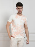 Dennis Lingo Men's Peach Round Neck Dyed Regular Fit T-Shirt