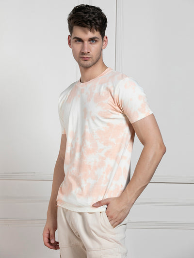 Dennis Lingo Men's Peach Round Neck Dyed Regular Fit T-Shirt