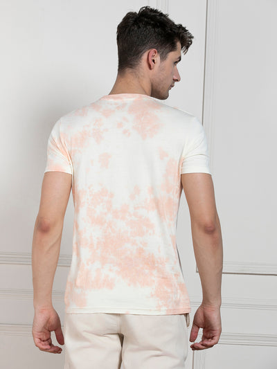 Dennis Lingo Men's Peach Round Neck Dyed Regular Fit T-Shirt