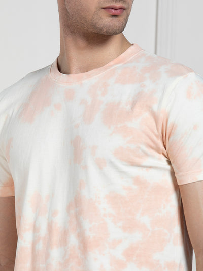 Dennis Lingo Men's Peach Round Neck Dyed Regular Fit T-Shirt