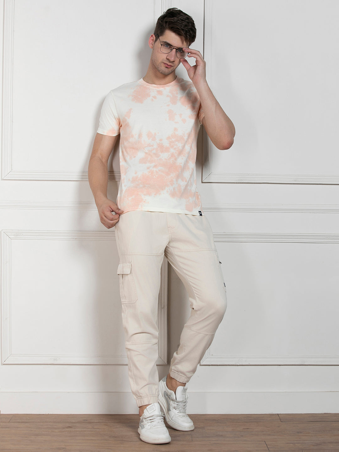 Dennis Lingo Men's Peach Round Neck Dyed Regular Fit T-Shirt