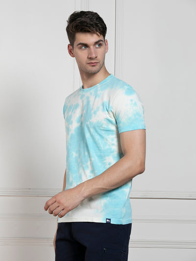 Dennis Lingo Men's Blue Round Neck Dyed Regular Fit T-Shirt