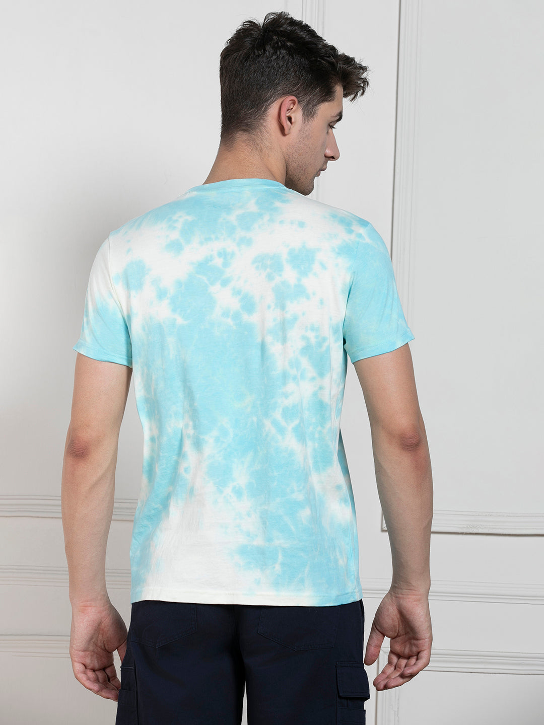 Dennis Lingo Men's Blue Round Neck Dyed Regular Fit T-Shirt