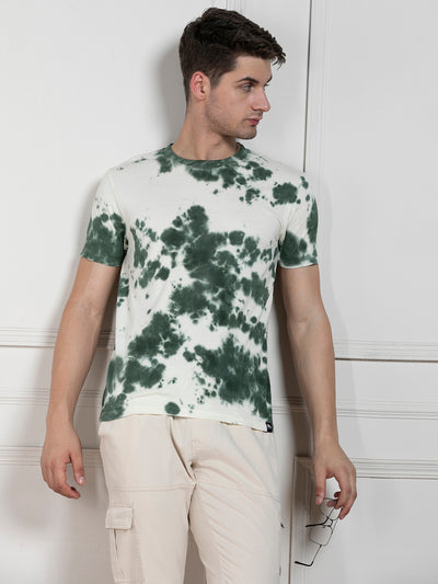 Dennis Lingo Men's Olive Round Neck Dyed Regular Fit T-Shirt