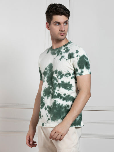 Dennis Lingo Men's Olive Round Neck Dyed Regular Fit T-Shirt