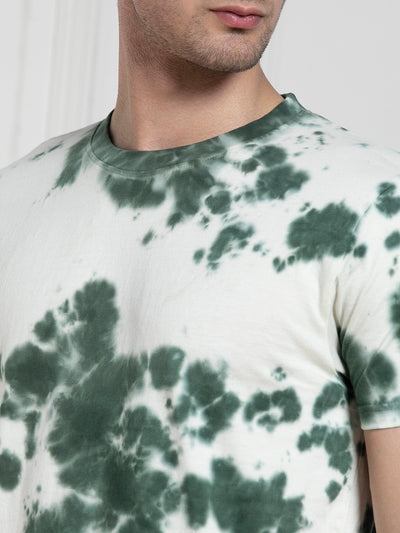 Dennis Lingo Men's Olive Round Neck Dyed Regular Fit T-Shirt