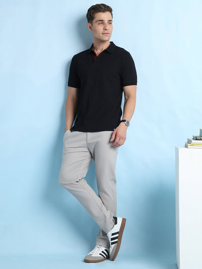 Men's Black Solid Polo Collar Half Sleeves T-shirt