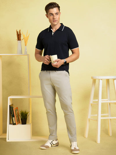 Men's Navy Solid Polo Collar Half Sleeves T-shirt