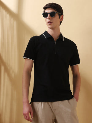 Men's Solid Polo Collar Half Sleeves T-shirt