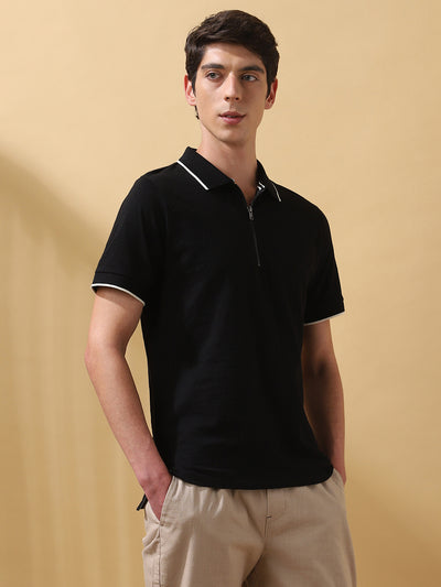 Men's Solid Polo Collar Half Sleeves T-shirt