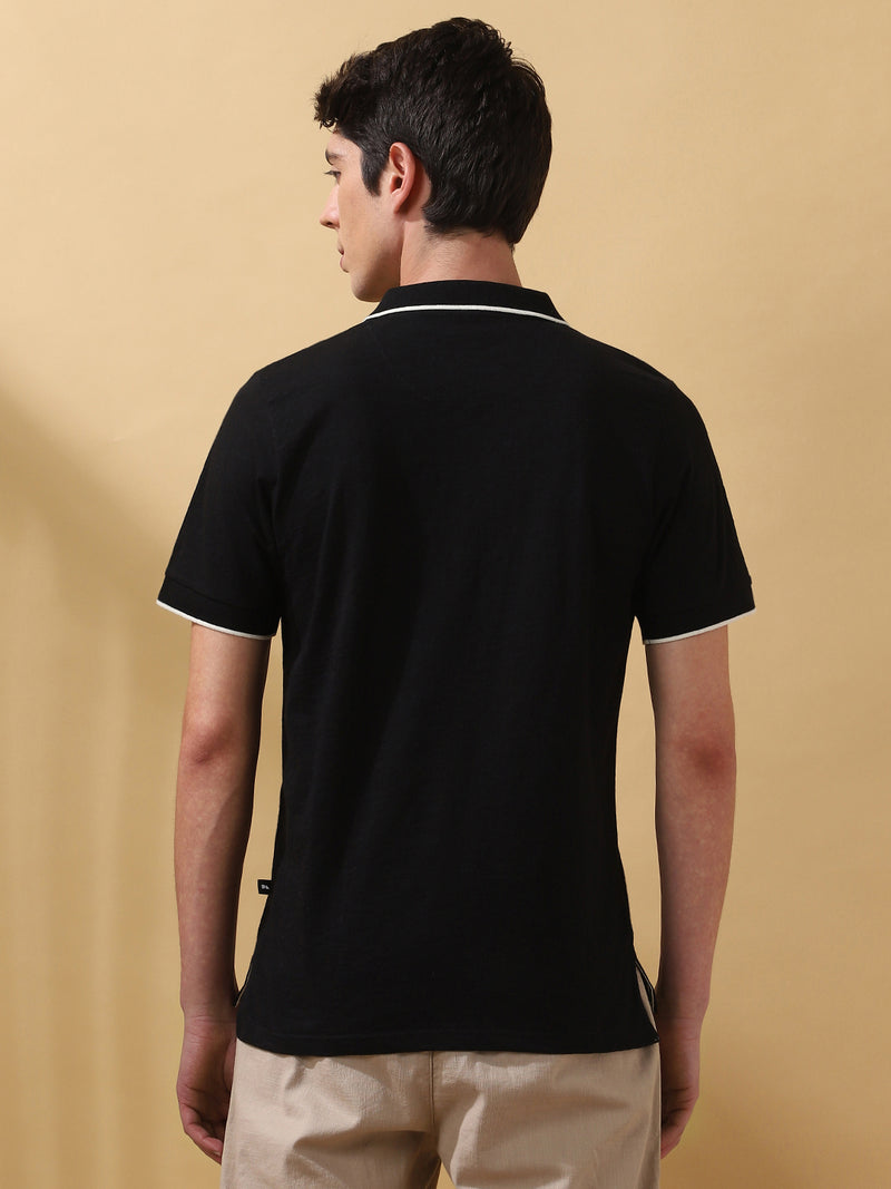 Men's Solid Polo Collar Half Sleeves T-shirt
