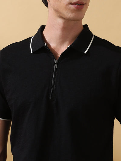 Men's Solid Polo Collar Half Sleeves T-shirt