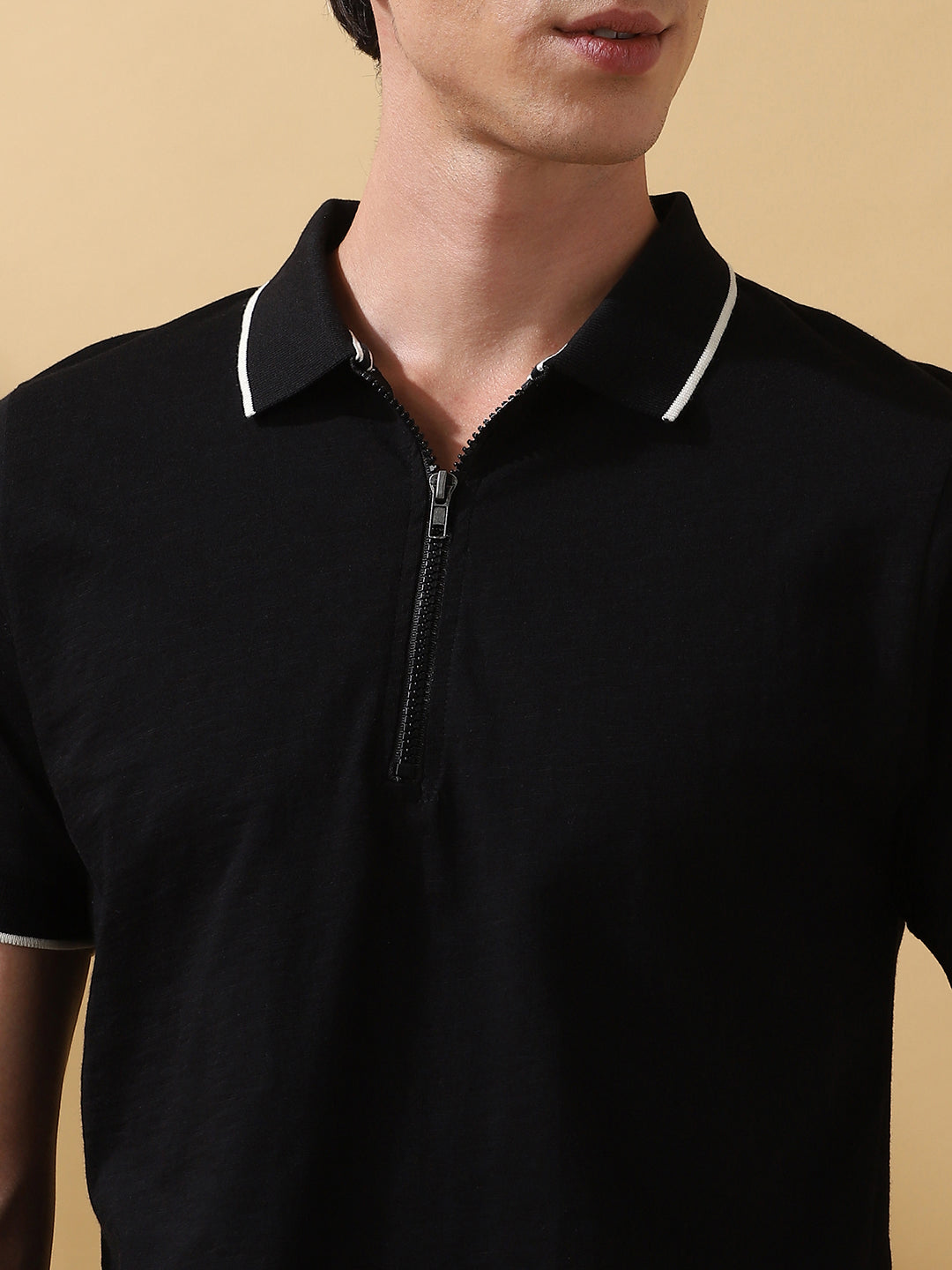 Men's Solid Polo Collar Half Sleeves T-shirt