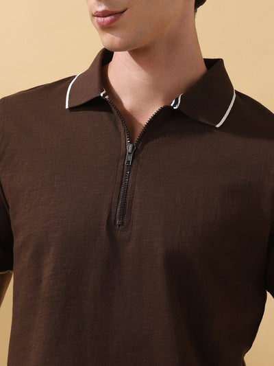 Men's Solid Polo Collar Half Sleeves T-shirt