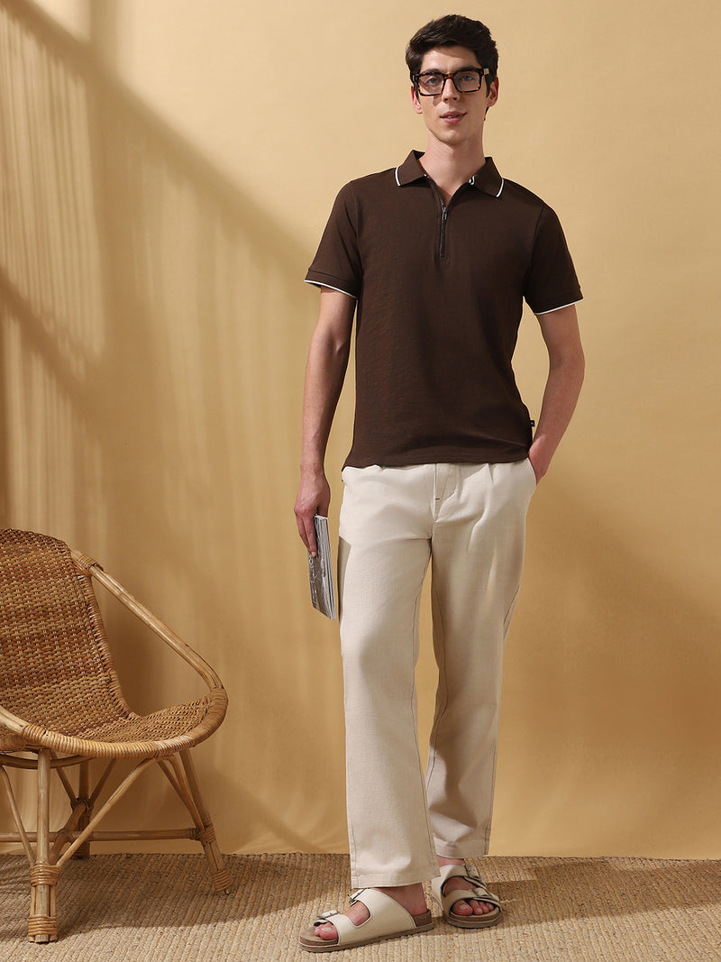 Men's Solid Polo Collar Half Sleeves T-shirt