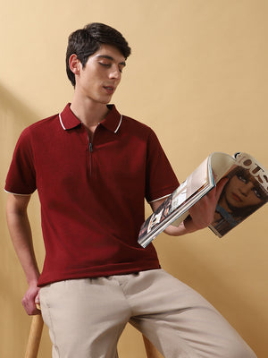 Men's Solid Polo Collar Half Sleeves T-shirt