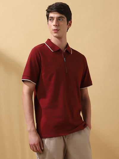Men's Solid Polo Collar Half Sleeves T-shirt
