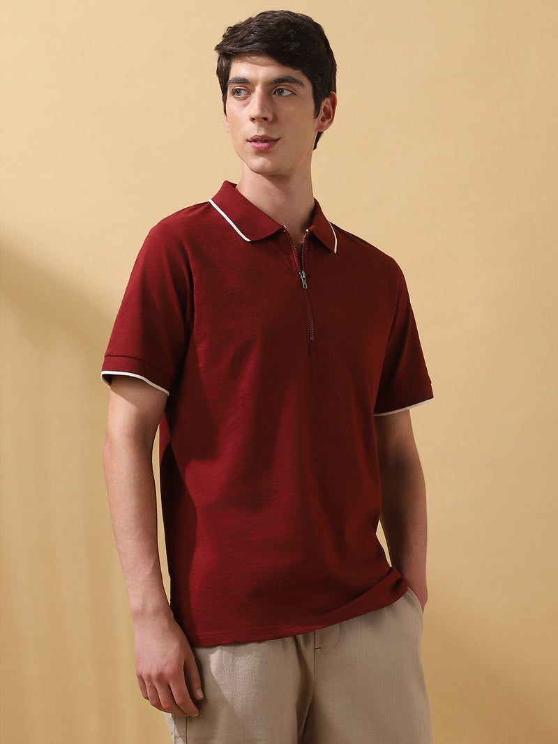 Men's Solid Polo Collar Half Sleeves T-shirt