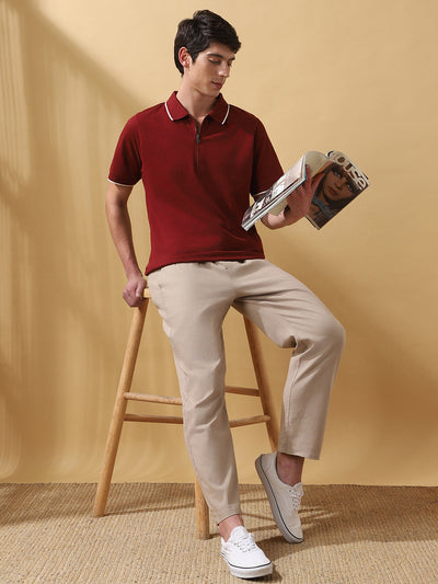 Men's Solid Polo Collar Half Sleeves T-shirt