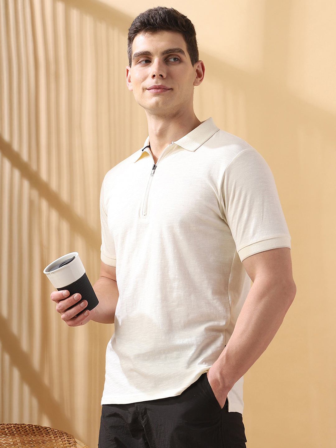Men's Solid Polo Collar Half Sleeves T-shirt