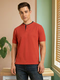 Men's Rust Solid Henley Neck Half Sleeves T-shirt