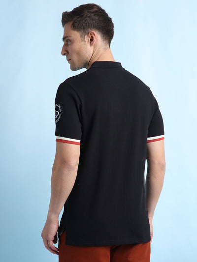 Men's Black Solid Polo Collar Half Sleeves T-shirt