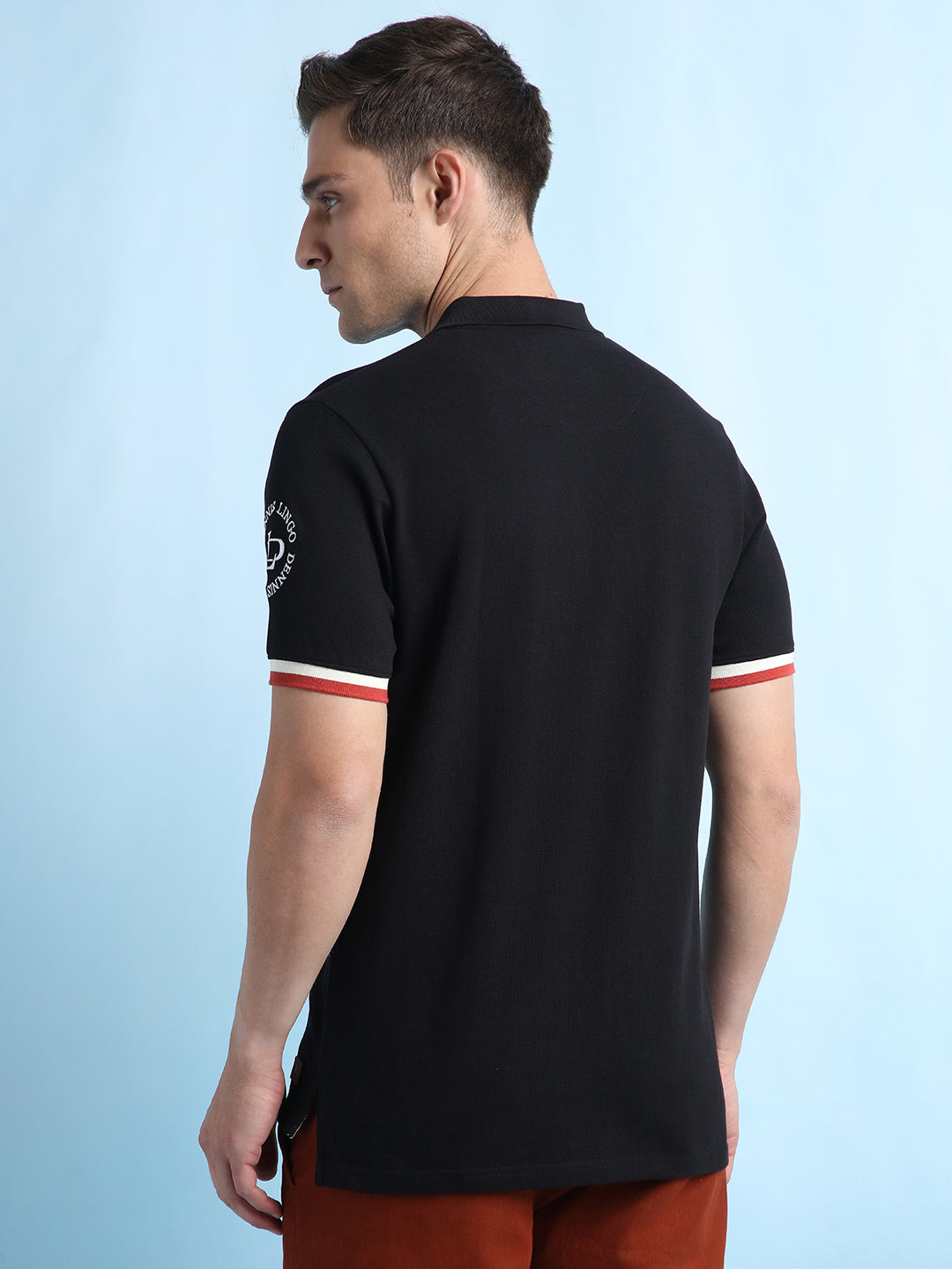 Men's Black Solid Polo Collar Half Sleeves T-shirt