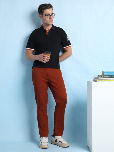 Men's Black Solid Polo Collar Half Sleeves T-shirt