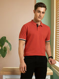 Men's Rust Solid Polo Collar Half Sleeves T-shirt