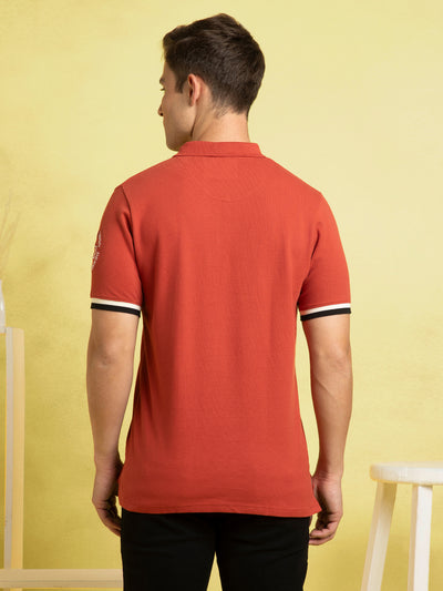 Men's Rust Solid Polo Collar Half Sleeves T-shirt