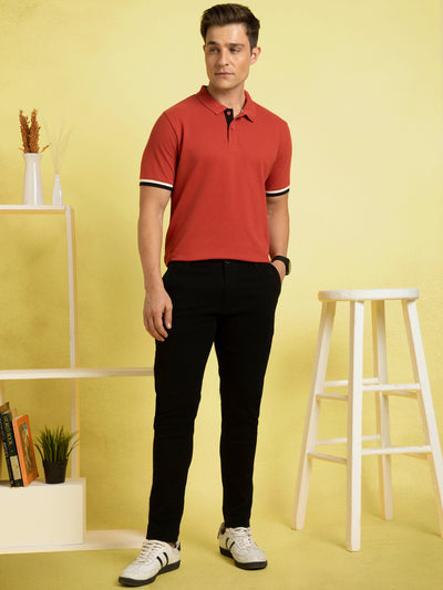 Men's Rust Solid Polo Collar Half Sleeves T-shirt