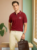 Men's Maroon Solid Polo Collar Half Sleeves T-shirt
