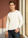 Men's Off-White Henley Neck Full Sleeves T-shirt