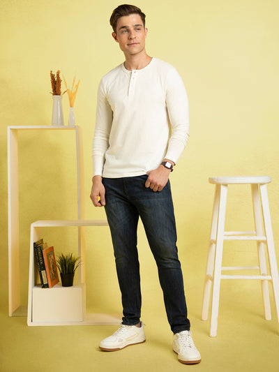 Men's Off-White Henley Neck Full Sleeves T-shirt
