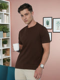Men Brown Solid Round Neck Half Sleeves Regular Fit T-Shirt