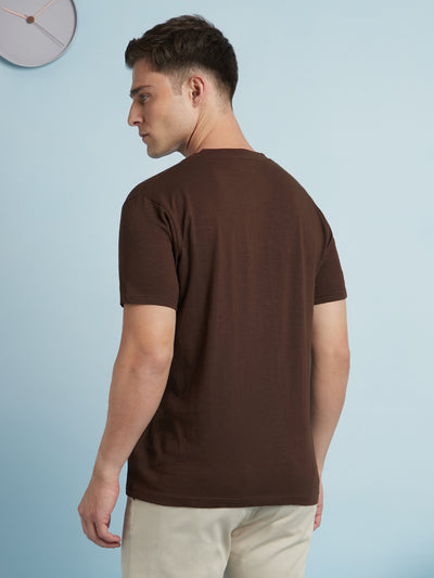 Men Brown Solid Round Neck Half Sleeves Regular Fit T-Shirt
