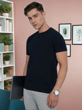 Men Navy Blue Solid Round Neck Half Sleeves Regular Fit T-Shirt