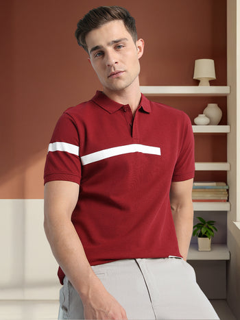 Men's Striped Polo Collar Half Sleeves T-shirt