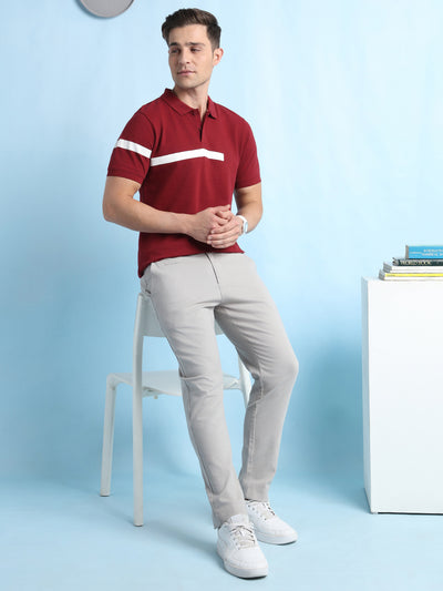 Men's Striped Polo Collar Half Sleeves T-shirt